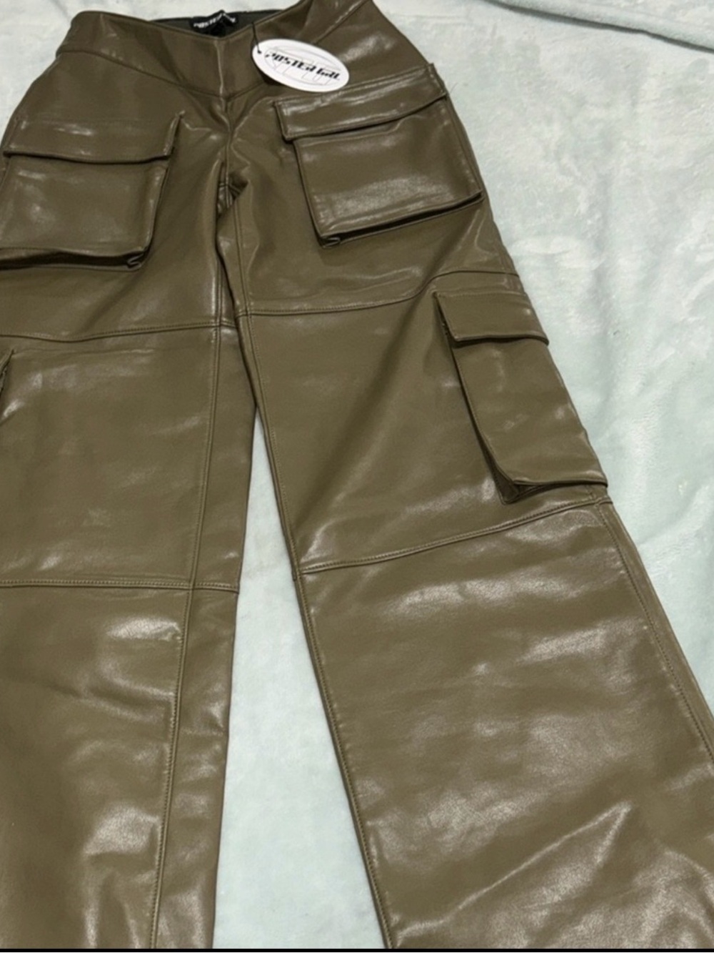 Dolls Kill Olive Faux Leather Cargo Pants